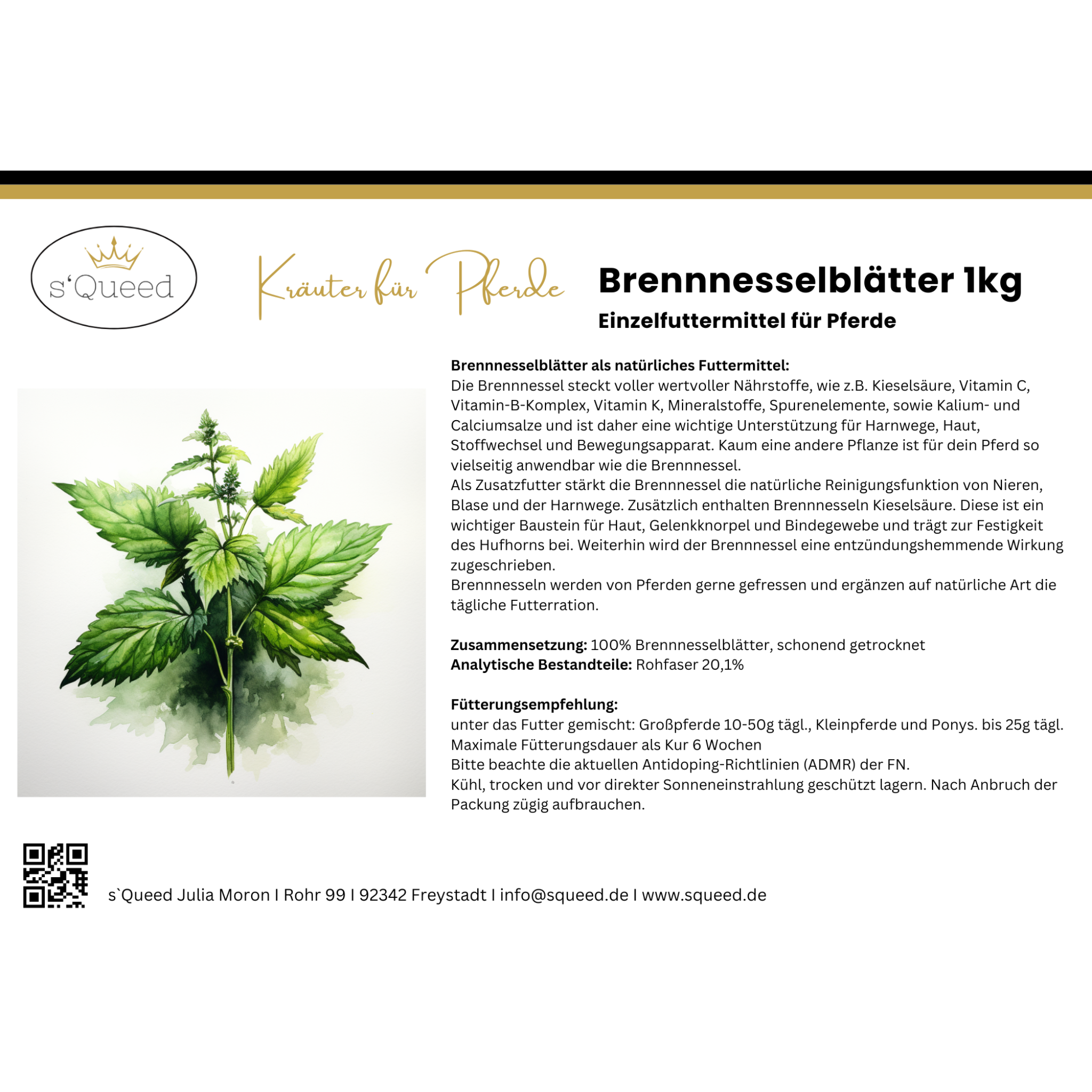 Brennnessel für Pferde für Niere, Stoffwechsel, Gelenke & Haut