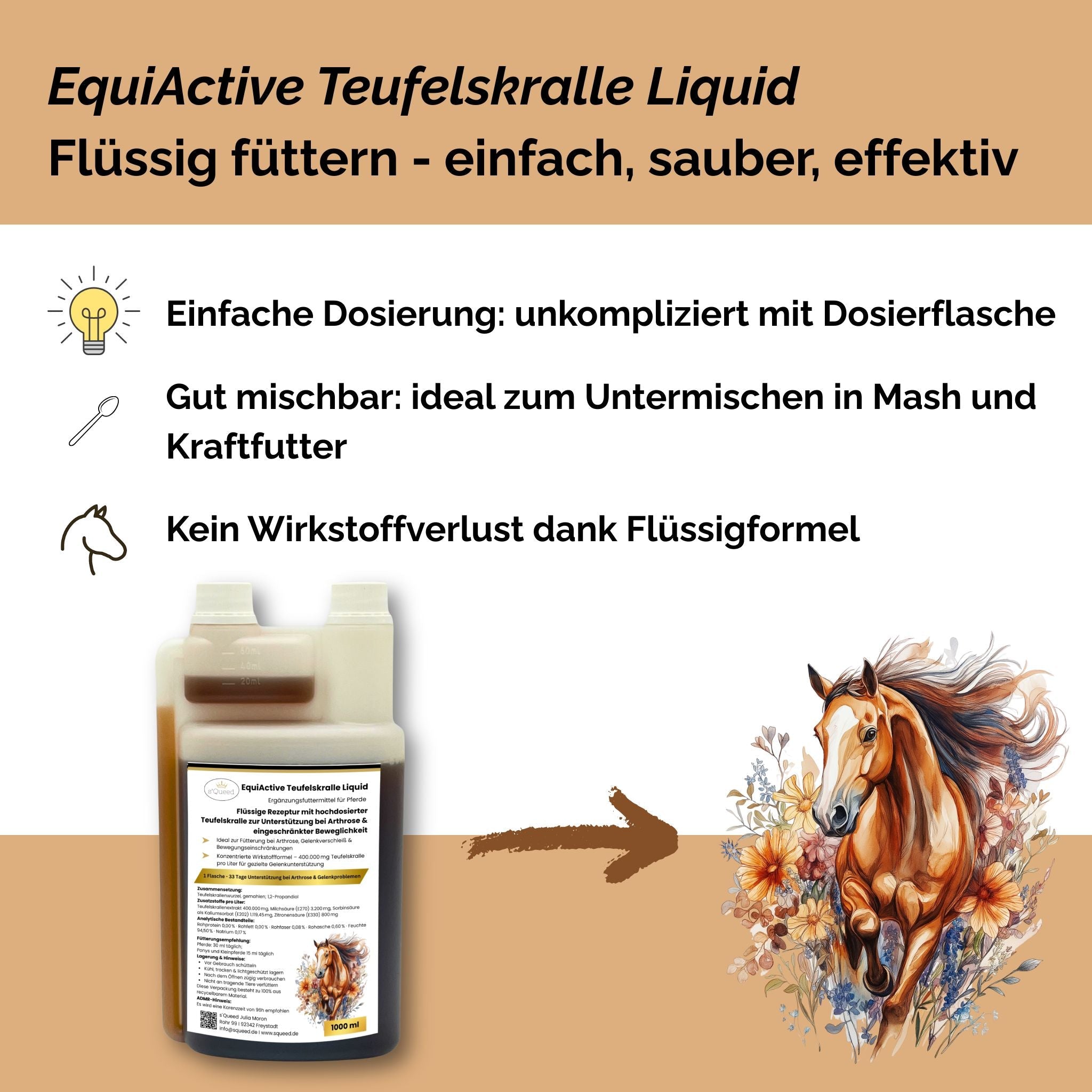 EquiActive Teufelskralle Liquid – Teufelskralle Pferd flüssig 1000 ml