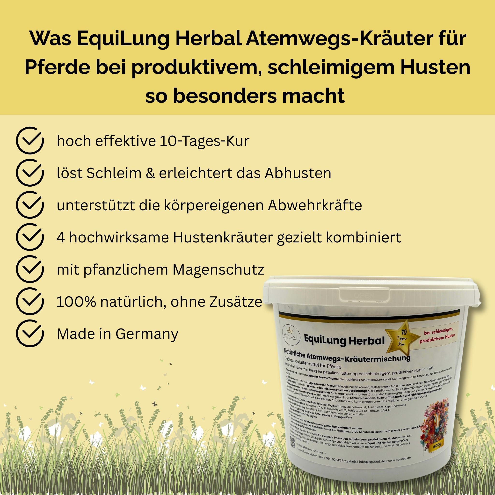 EquiLung Herbal Hustenkräuter für Pferde bei produktivem, schleimigen Husten
