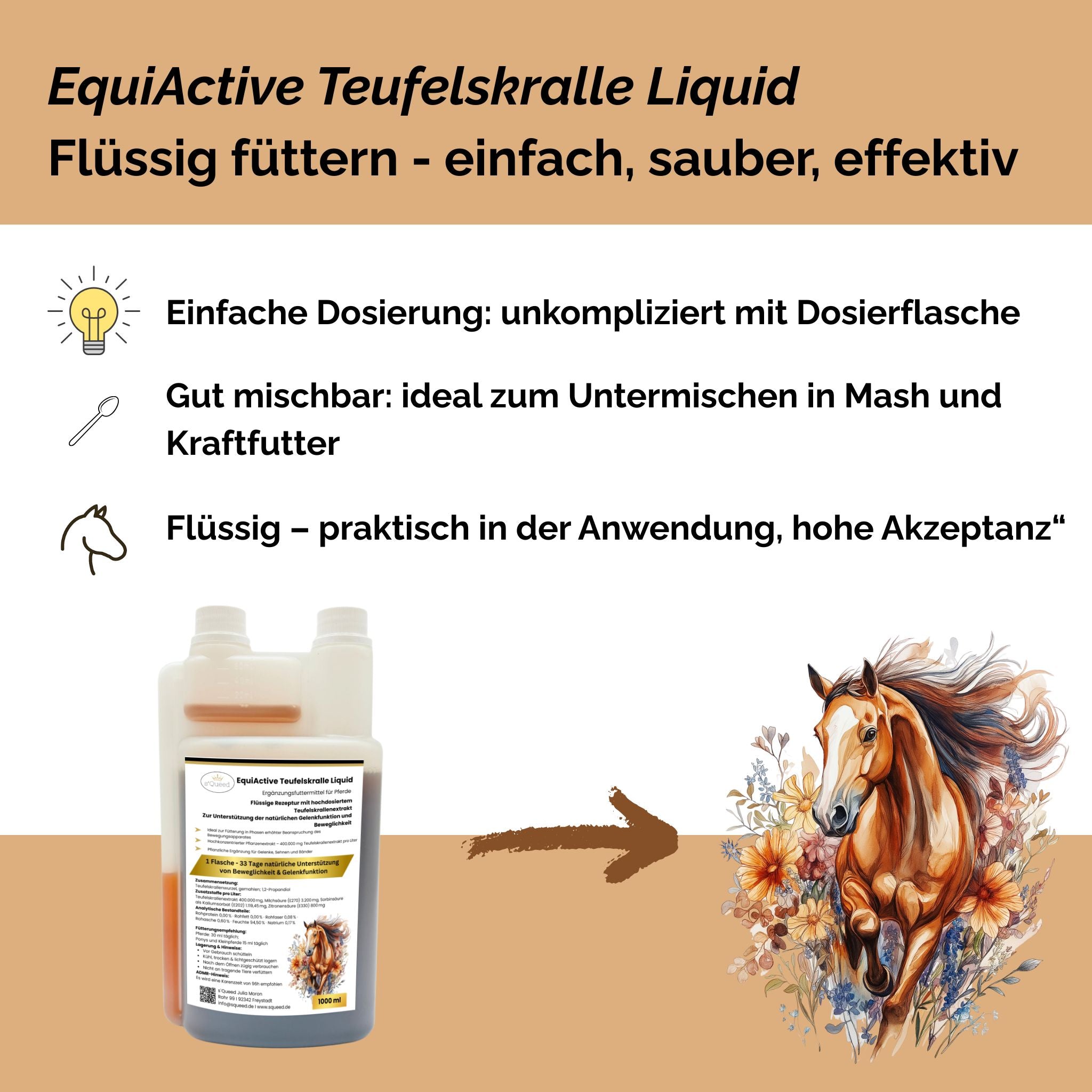 EquiActive Teufelskralle Liquid – Teufelskralle Pferd flüssig 1000 ml