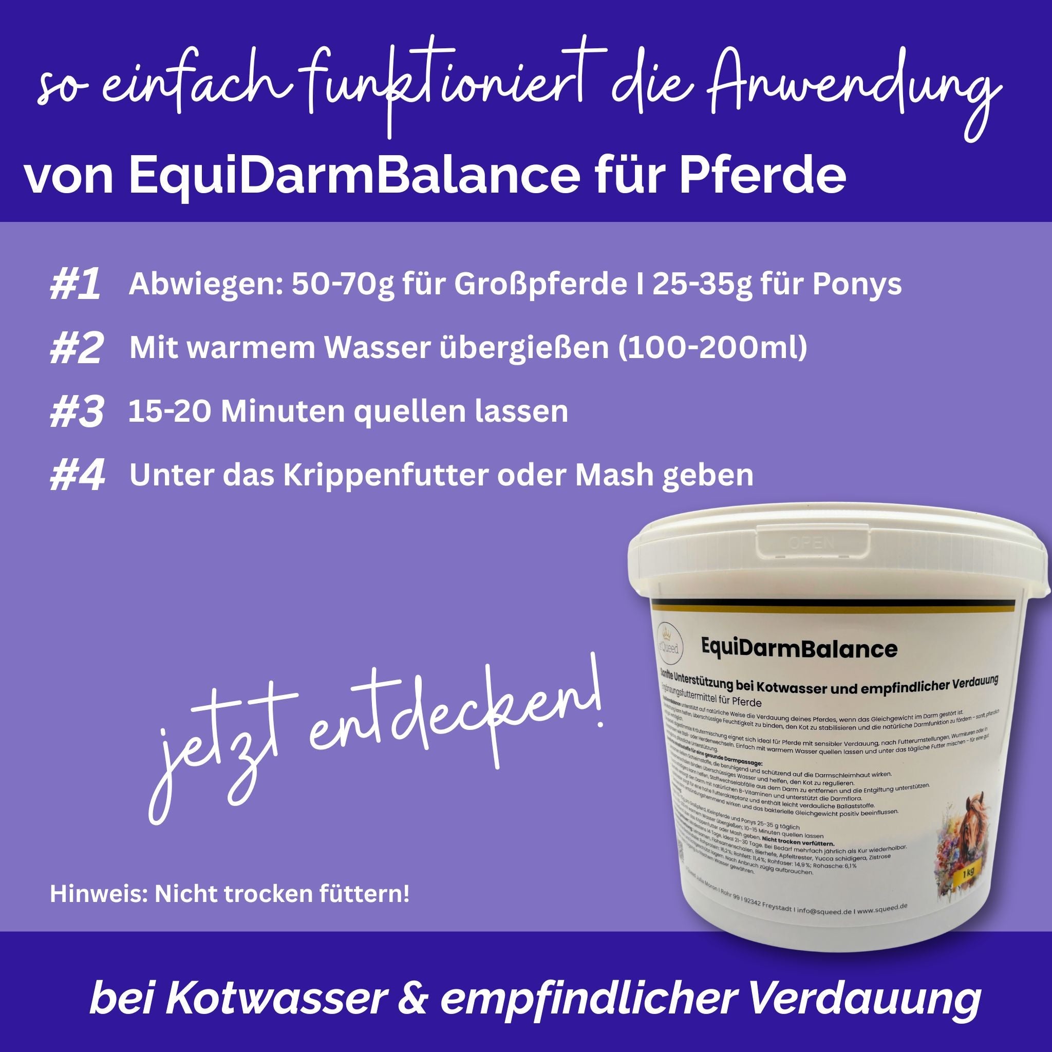 EquiDarmBalance – natürliches Zusatzfutter für Pferde bei Kotwasser & Durchfall