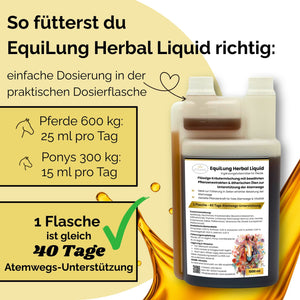 EquiLung Herbal Liquid – flüssiges Ergänzungsfuttermittel zur Unterstützung der Atemwege bei Pferden