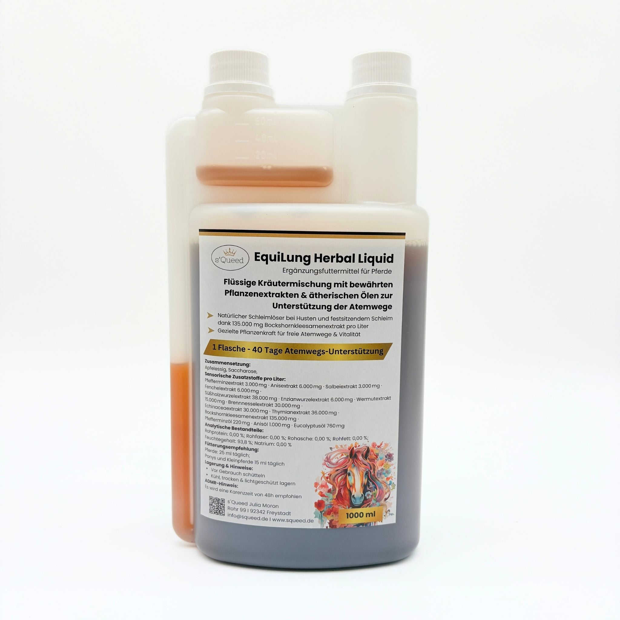 EquiLung Herbal Liquid – flüssiges Ergänzungsfuttermittel zur Unterstützung der Atemwege bei Pferden