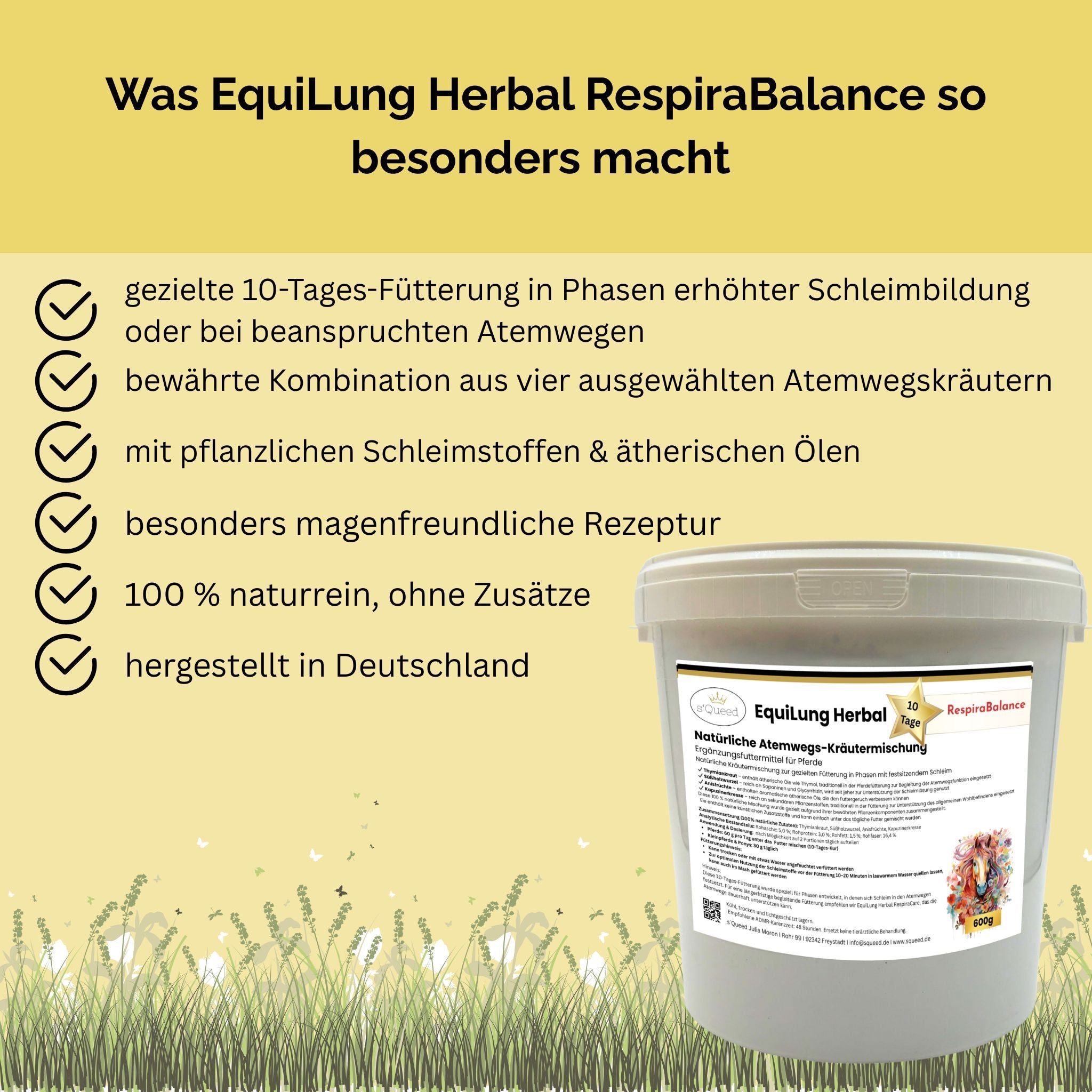 EquiLung Herbal RespiraBalance – Kräutermischung für Pferde in Phasen erhöhter Schleimbildung oder bei beanspruchten Atemwegen