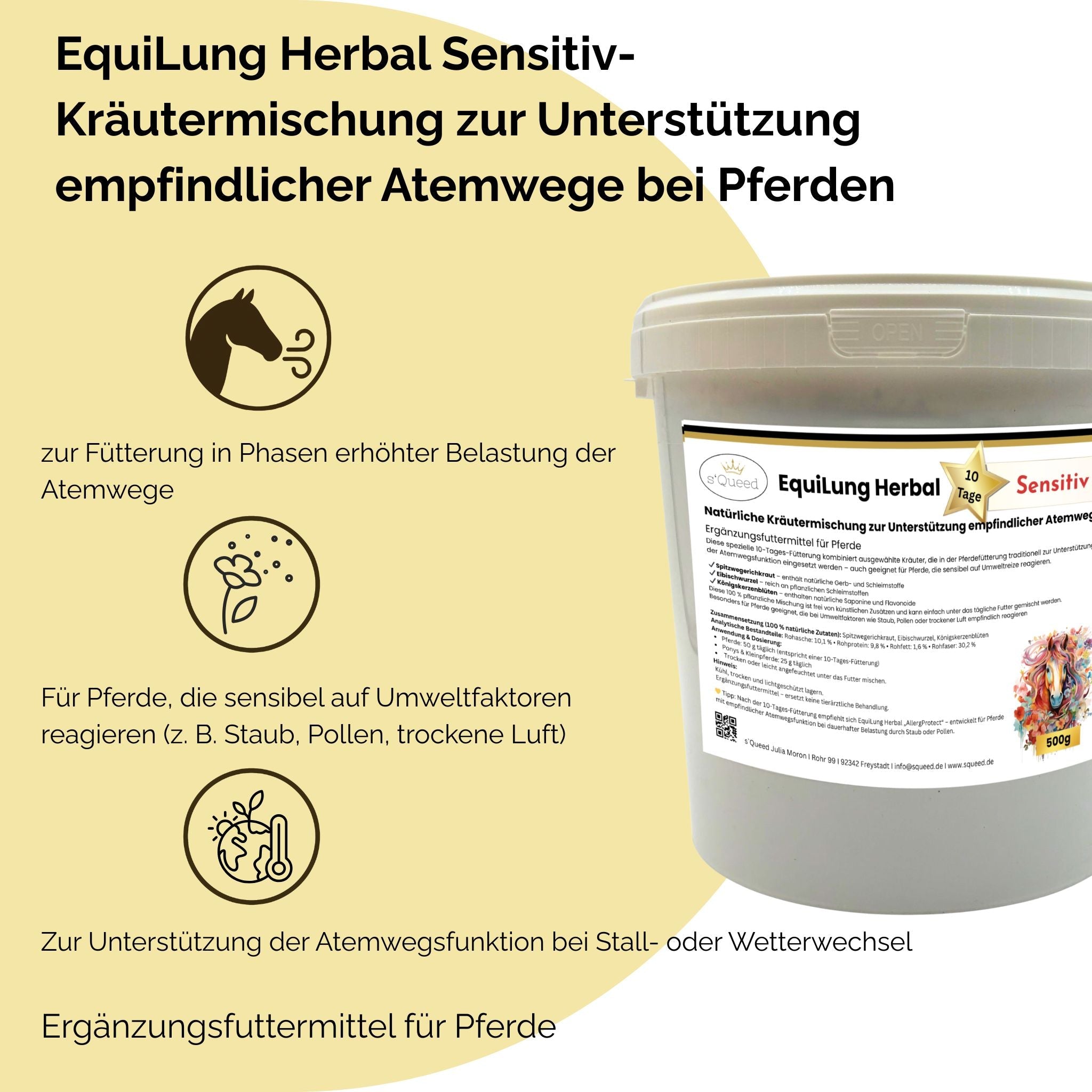 EquiLung Herbal Sensitiv – Hustenkräuter für Pferde zur Unterstützung empfindlicher Atemwege (10 Tage Fütterung)