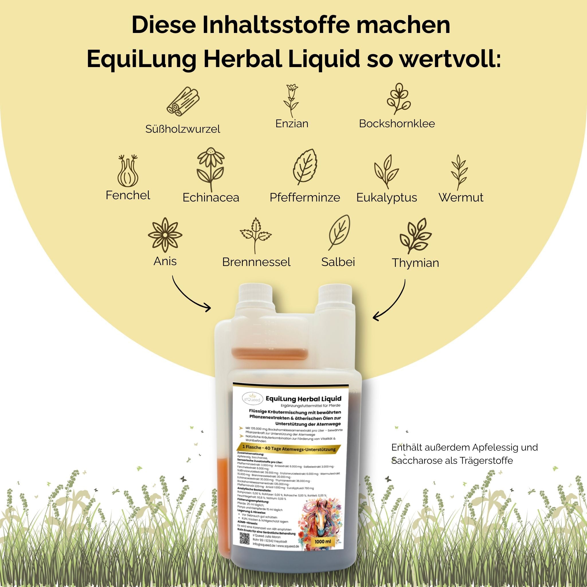 Vorteilspaket 3 × EquiLung Herbal Liquid – Flüssiges Ergänzungsfuttermittel für Pferde bei beanspruchten Atemwegen