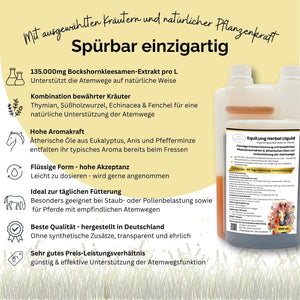 EquiLung Herbal Liquid 1000ml – flüssiges Ergänzungsfuttermittel zur Unterstützung der Atemwege bei Pferden