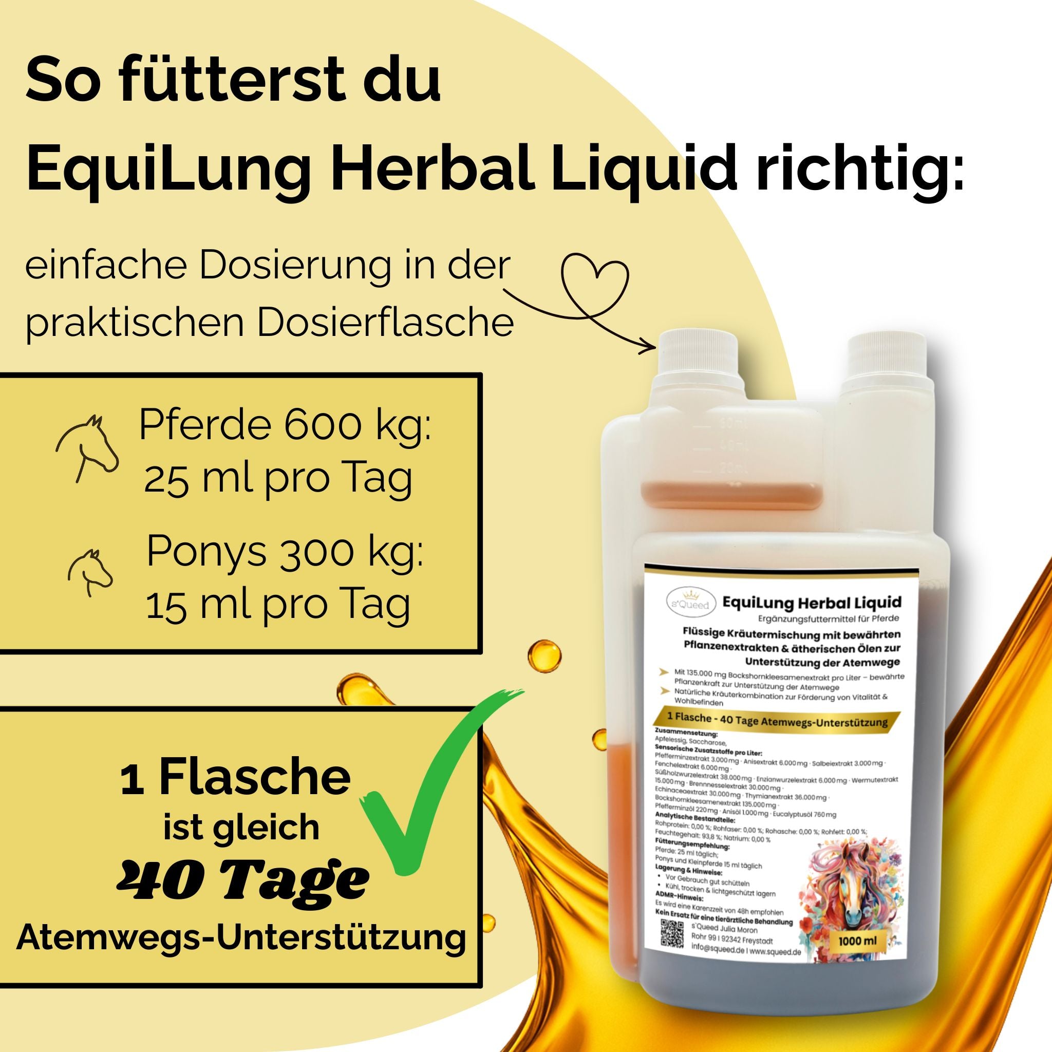 EquiLung Herbal Liquid 1000ml – flüssiges Ergänzungsfuttermittel zur Unterstützung der Atemwege bei Pferden