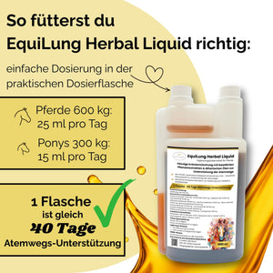 EquiLung Herbal Liquid 1000ml – flüssiges Ergänzungsfuttermittel zur Unterstützung der Atemwege bei Pferden