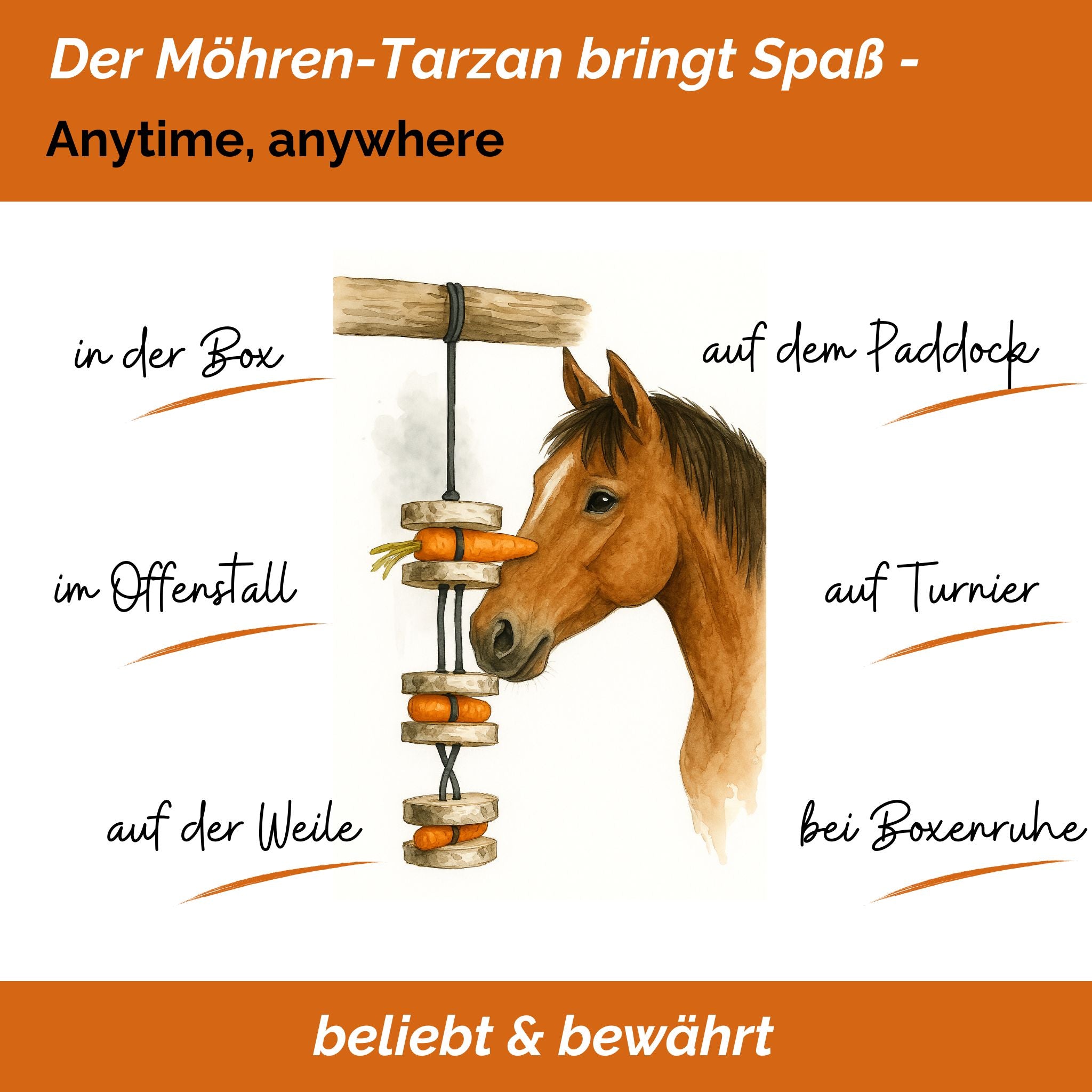 Pferdespielzeug Möhren-Tarzan – Spielzeug für Pferde gegen Langeweile – Pferdebeschäftigung